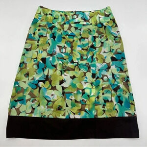 Harvé Benard‎ Skirt size 4 Teal/Lime/Brown Knee Length 25” Lined Zipper